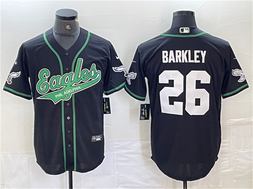 Men's Black Philadelphia Eagles #26 Saquon Barkley Cool Base Stitched Baseball Jersey